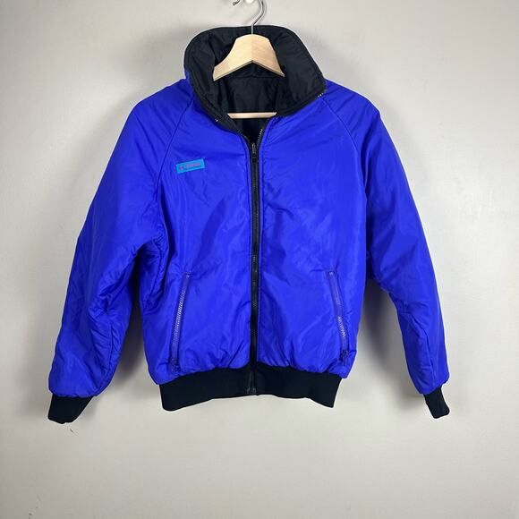 Vintage Columbia Reversible Puffer Winter Ski Jacket Purple Black Retro Women M - Picture 3 of 9